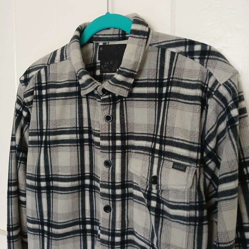 Billabong A/DIV Fleece Shirt Mens Large‎ Grey Black Plaid M515LFUR